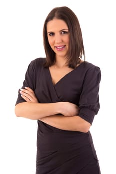 Beautiful young business woman posing isolated over white