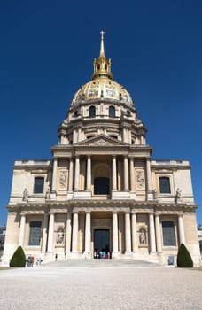 PARIS, FRANCE - AUGUST 15, 2016: View of Dome des Invalides, burial site of Napoleon Bonaparte, Paris, France