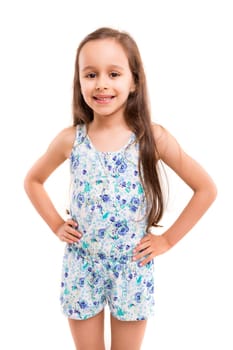 Beautiful young girl posing isolated over white