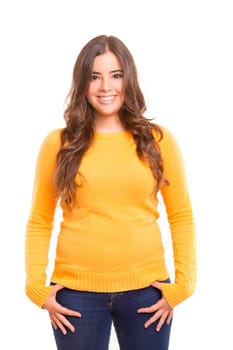 Young student woman posing over white background