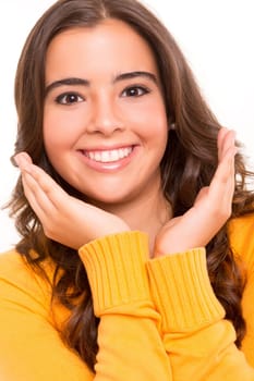 Young student woman posing over white background