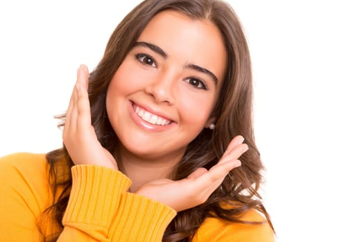 Young student woman posing over white background