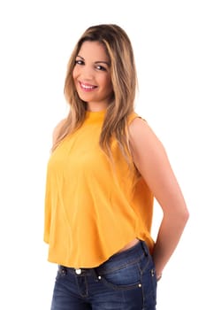 Young student woman posing over white background