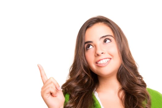 Young human having a brilliant idea, isolated over white background