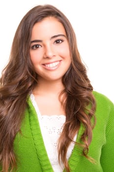 Young student woman posing over white background