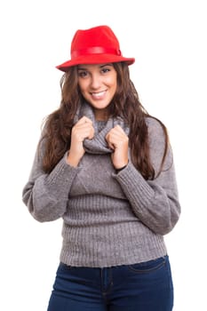 A beautiful young woman dressed for winter