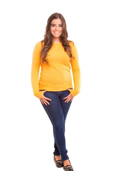 Young student woman posing over white background