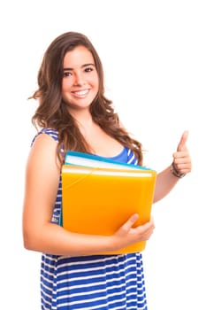 Young student woman posing over white background