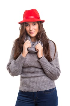 A beautiful young woman dressed for winter