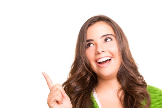 Young human having a brilliant idea, isolated over white background