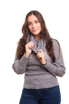 A beautiful young woman dressed for winter