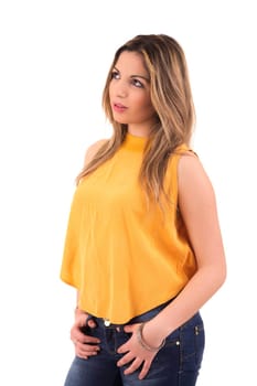 Young student woman posing over white background