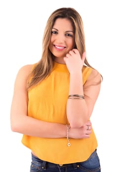 Young student woman posing over white background