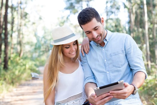 Young couple on roadtrip through countryside