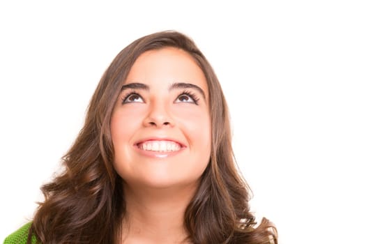 Young human having a brilliant idea, isolated over white background