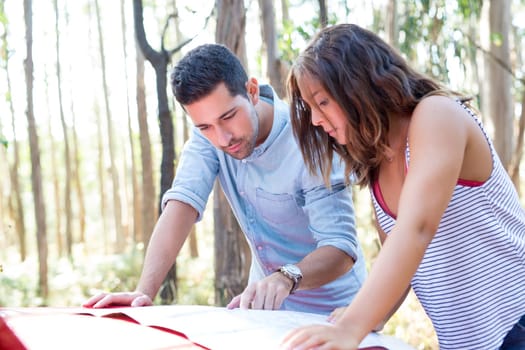 Young couple on roadtrip through countryside