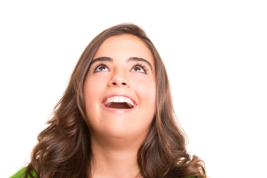 Young human having a brilliant idea, isolated over white background