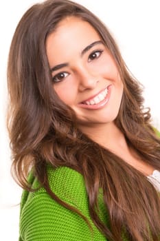 Young student woman posing over white background