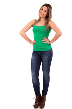 Young student woman posing over white background