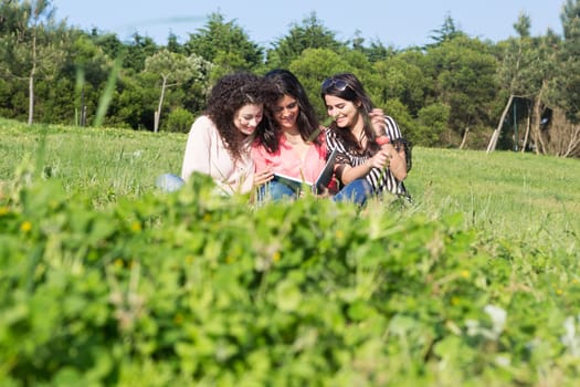 A group of students relaxing at the park