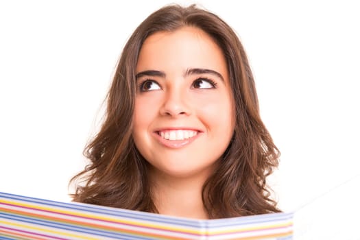 Young human having a brilliant idea, isolated over white background