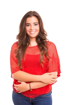 Young student woman posing over white background
