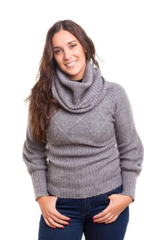 A beautiful young woman dressed for winter