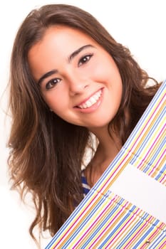 Young student woman posing over white background