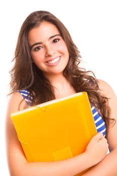 Young student woman posing over white background