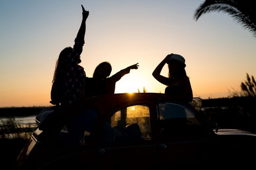 Group of friends on a roadtrip through countryside