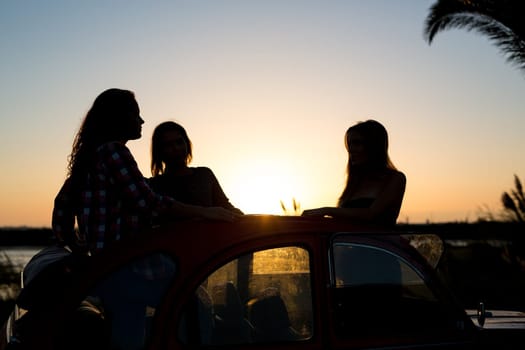 Group of friends on a roadtrip through countryside