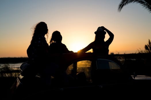 Group of friends on a roadtrip through countryside