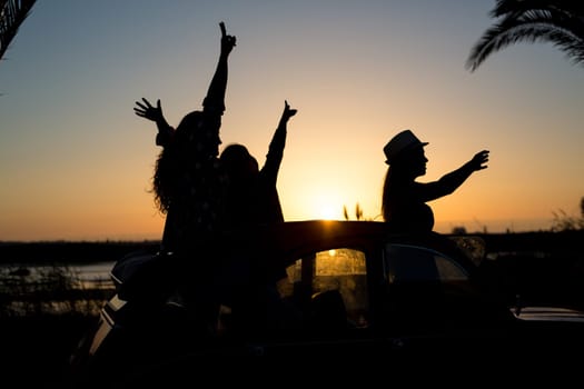 Group of friends on a roadtrip through countryside