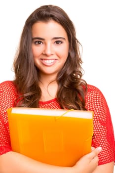 Young student woman posing over white background