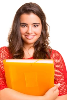 Young student woman posing over white background