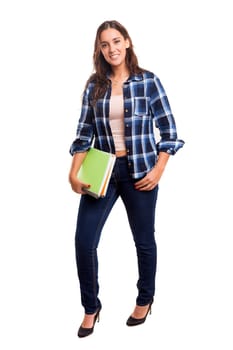 Young student posing over a white background
