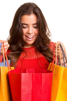 Happy beautiful woman with shopping bags