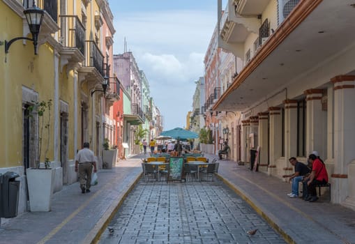 Pedestrians on the street in Campeche City Mexico