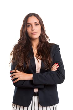 Beautiful young business woman posing isolated