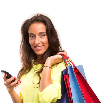 Happy beautiful woman with shopping bags