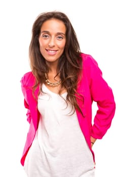 A beautiful business woman posing isolated over a white background