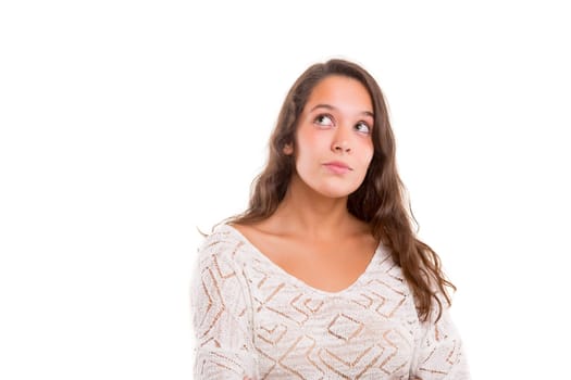 Studio shot: Young woman having a great idea