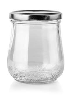 The Empty Glass Jar with Metal Lid Isolated on White Background