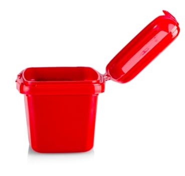 Plastic red box on a white background