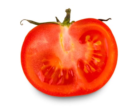 Fresh tomato. Half of vegetable isolated on white. With clipping path.