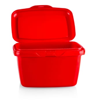 Plastic red box on a white background