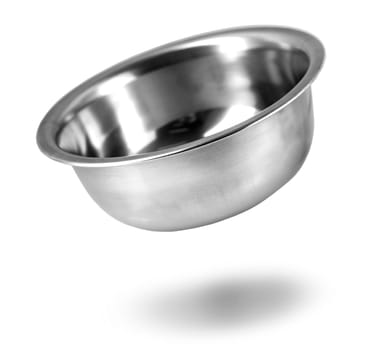 Stainless steel bowl. Isolated on white background