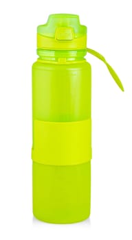Green plastic sports water bottle with water isolated on the white background