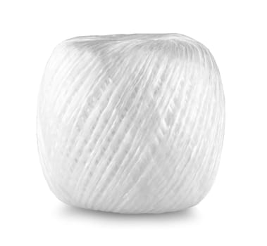 coil of white nylon rope isolated on white background