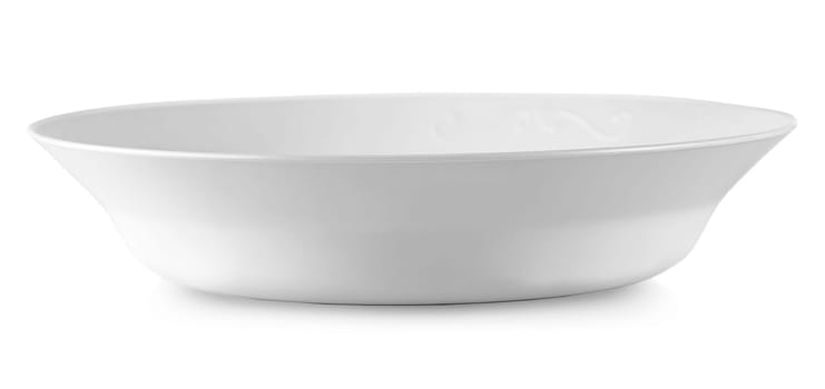 White plastic bowl isolated on white background. Soup cup with water inside